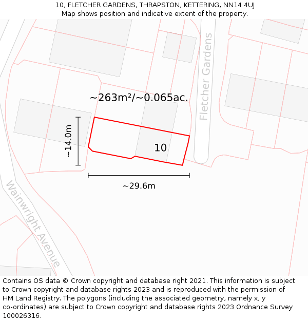 10, FLETCHER GARDENS, THRAPSTON, KETTERING, NN14 4UJ: Plot and title map