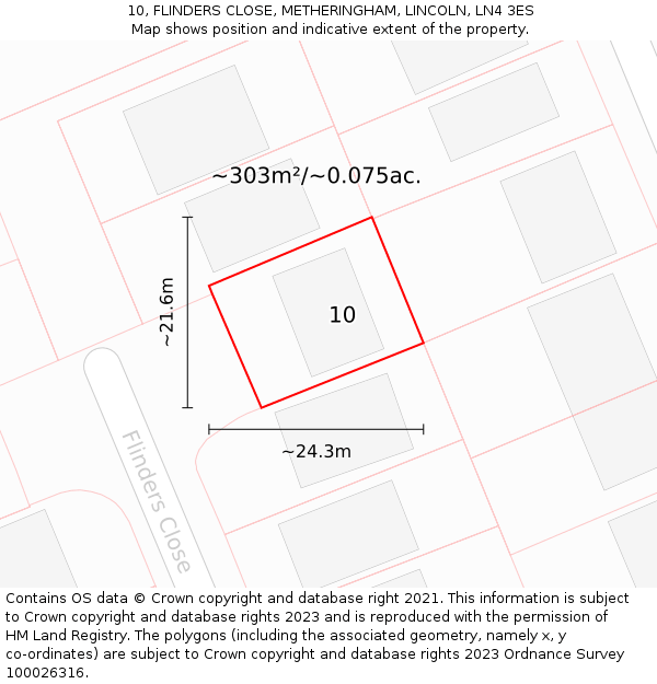 10, FLINDERS CLOSE, METHERINGHAM, LINCOLN, LN4 3ES: Plot and title map
