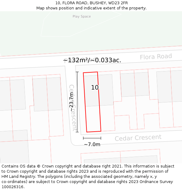 10, FLORA ROAD, BUSHEY, WD23 2FR: Plot and title map