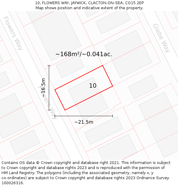 10, FLOWERS WAY, JAYWICK, CLACTON-ON-SEA, CO15 2EP: Plot and title map