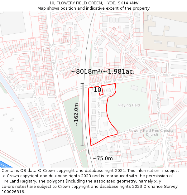 10, FLOWERY FIELD GREEN, HYDE, SK14 4NW: Plot and title map
