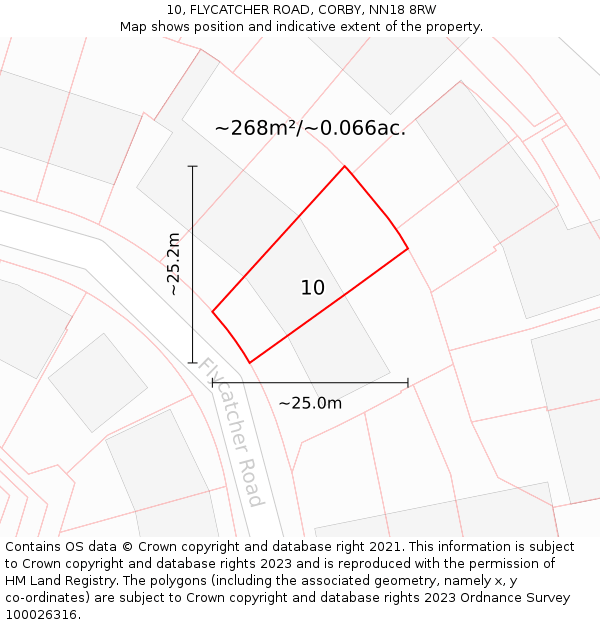 10, FLYCATCHER ROAD, CORBY, NN18 8RW: Plot and title map