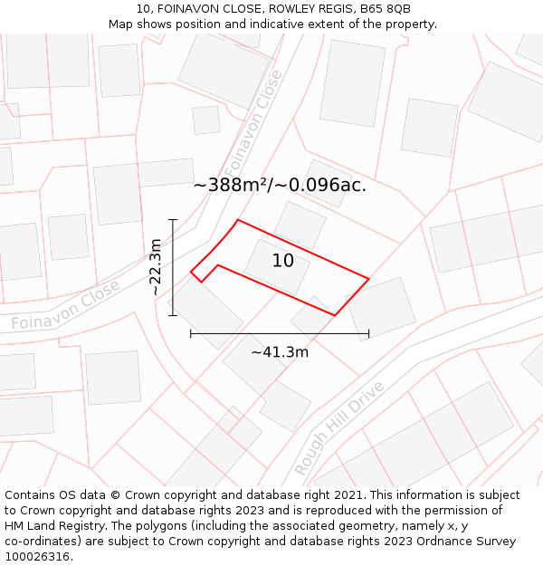10, FOINAVON CLOSE, ROWLEY REGIS, B65 8QB: Plot and title map