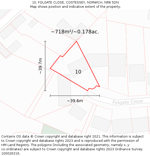 10, FOLGATE CLOSE, COSTESSEY, NORWICH, NR8 5DN: Plot and title map