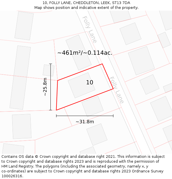 10, FOLLY LANE, CHEDDLETON, LEEK, ST13 7DA: Plot and title map
