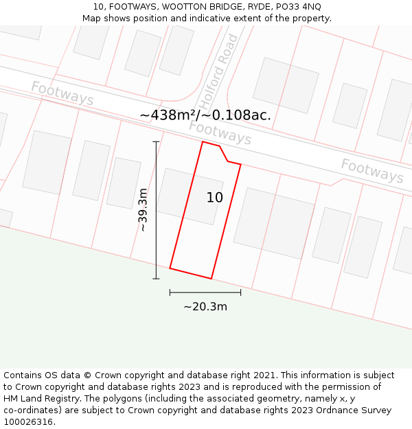 10, FOOTWAYS, WOOTTON BRIDGE, RYDE, PO33 4NQ: Plot and title map