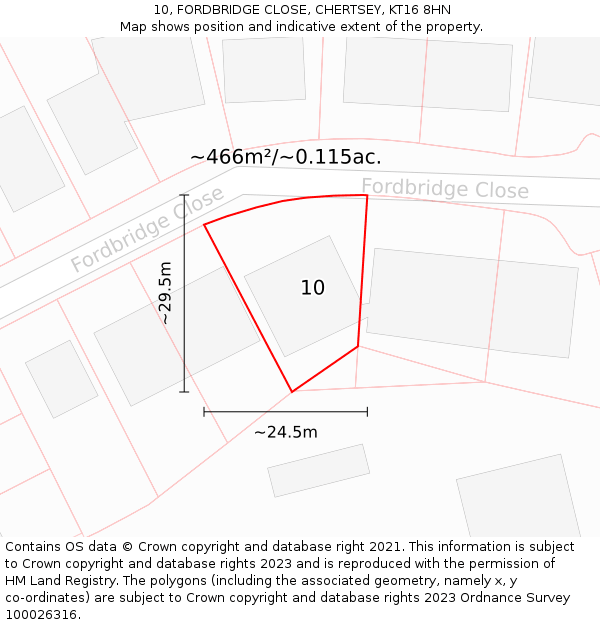 10, FORDBRIDGE CLOSE, CHERTSEY, KT16 8HN: Plot and title map