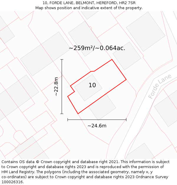 10, FORDE LANE, BELMONT, HEREFORD, HR2 7SR: Plot and title map