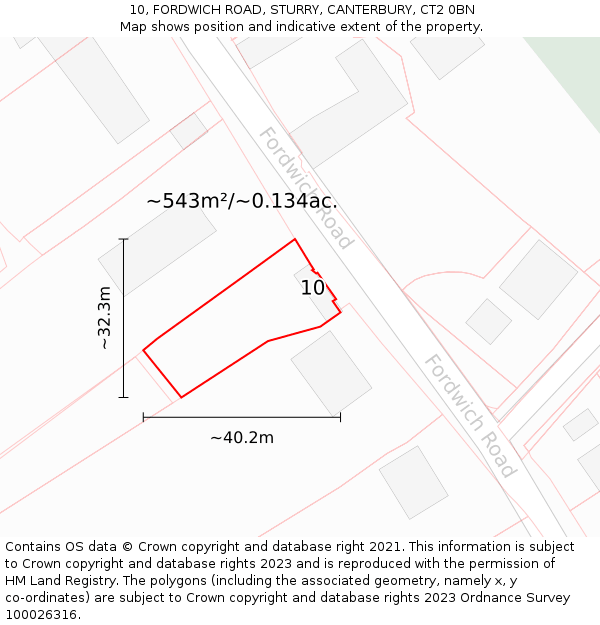 10, FORDWICH ROAD, STURRY, CANTERBURY, CT2 0BN: Plot and title map