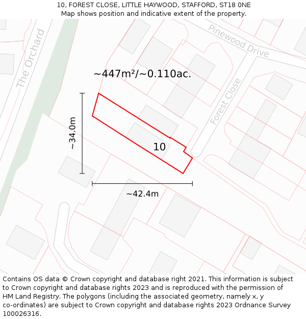 10, FOREST CLOSE, LITTLE HAYWOOD, STAFFORD, ST18 0NE: Plot and title map