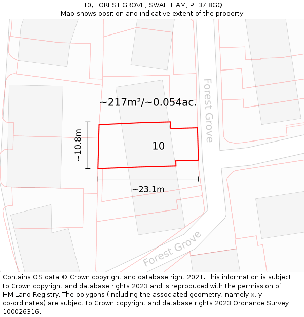 10, FOREST GROVE, SWAFFHAM, PE37 8GQ: Plot and title map