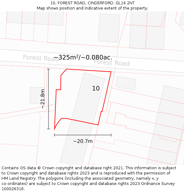 10, FOREST ROAD, CINDERFORD, GL14 2NT: Plot and title map