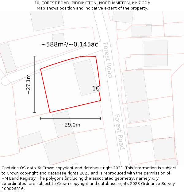 10, FOREST ROAD, PIDDINGTON, NORTHAMPTON, NN7 2DA: Plot and title map