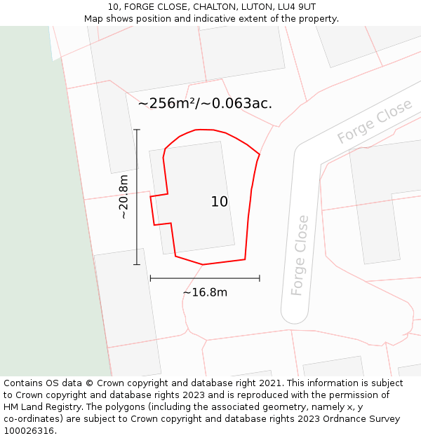 10, FORGE CLOSE, CHALTON, LUTON, LU4 9UT: Plot and title map