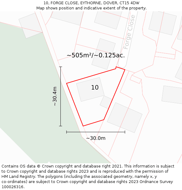 10, FORGE CLOSE, EYTHORNE, DOVER, CT15 4DW: Plot and title map