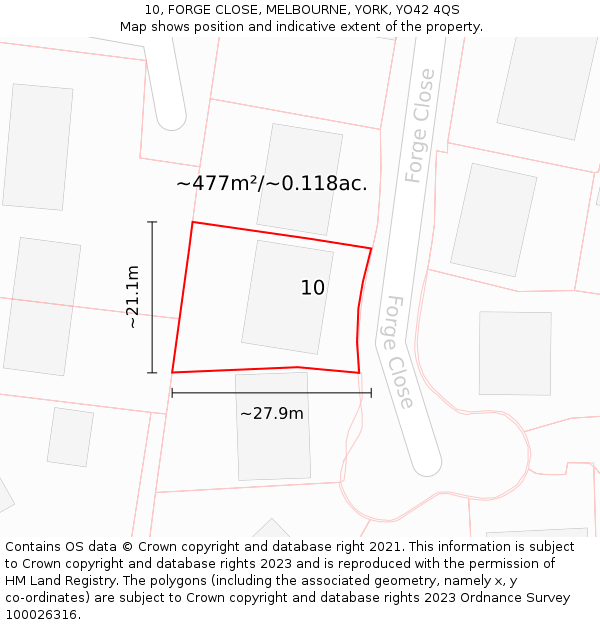 10, FORGE CLOSE, MELBOURNE, YORK, YO42 4QS: Plot and title map