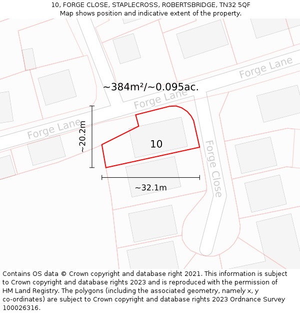 10, FORGE CLOSE, STAPLECROSS, ROBERTSBRIDGE, TN32 5QF: Plot and title map