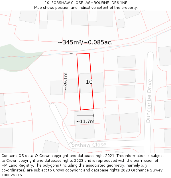 10, FORSHAW CLOSE, ASHBOURNE, DE6 1NF: Plot and title map