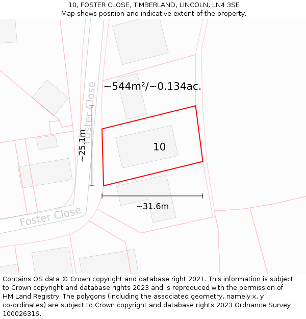10, FOSTER CLOSE, TIMBERLAND, LINCOLN, LN4 3SE: Plot and title map