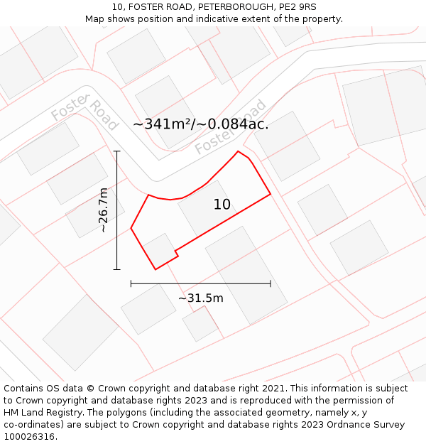 10, FOSTER ROAD, PETERBOROUGH, PE2 9RS: Plot and title map