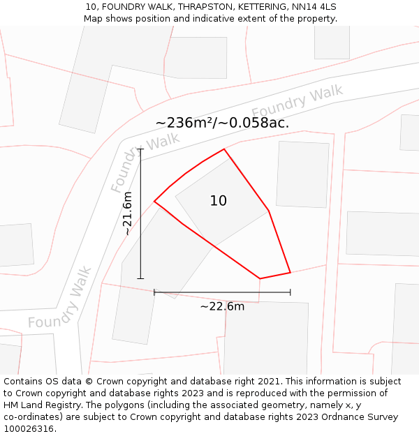 10, FOUNDRY WALK, THRAPSTON, KETTERING, NN14 4LS: Plot and title map