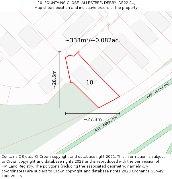 10, FOUNTAINS CLOSE, ALLESTREE, DERBY, DE22 2UJ: Plot and title map