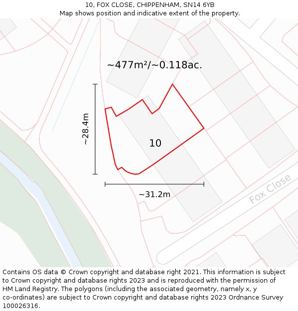 10, FOX CLOSE, CHIPPENHAM, SN14 6YB: Plot and title map