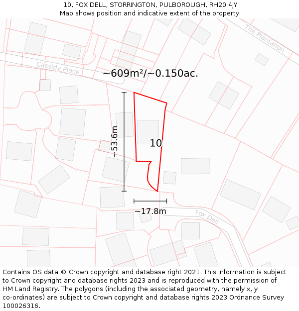 10, FOX DELL, STORRINGTON, PULBOROUGH, RH20 4JY: Plot and title map