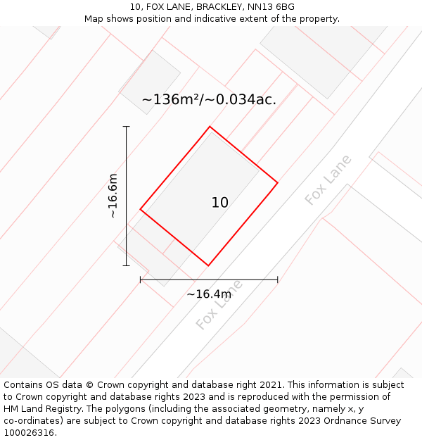 10, FOX LANE, BRACKLEY, NN13 6BG: Plot and title map