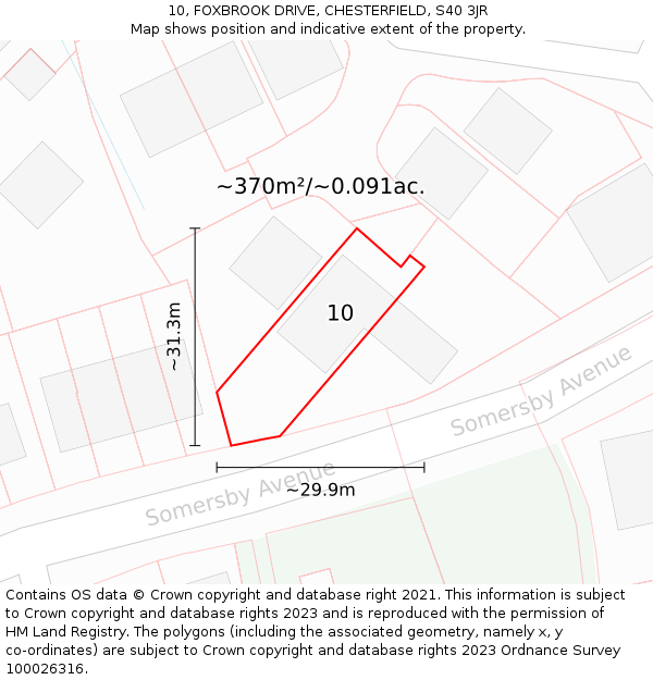 10, FOXBROOK DRIVE, CHESTERFIELD, S40 3JR: Plot and title map