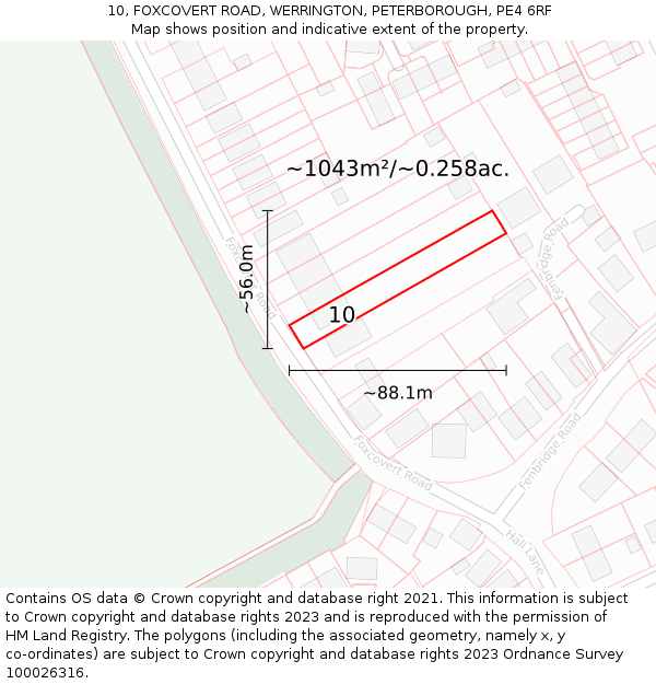 10, FOXCOVERT ROAD, WERRINGTON, PETERBOROUGH, PE4 6RF: Plot and title map