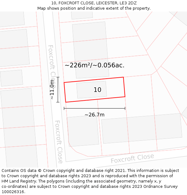 10, FOXCROFT CLOSE, LEICESTER, LE3 2DZ: Plot and title map
