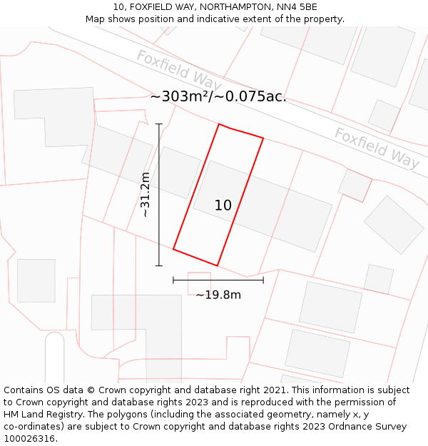 10, FOXFIELD WAY, NORTHAMPTON, NN4 5BE: Plot and title map