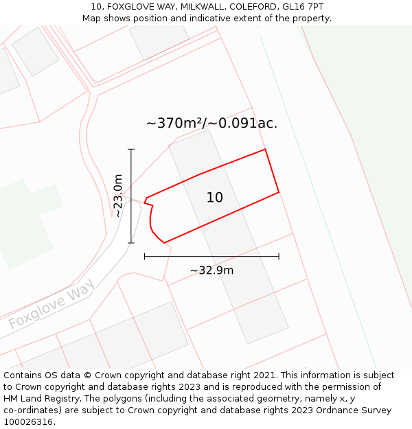 10, FOXGLOVE WAY, MILKWALL, COLEFORD, GL16 7PT: Plot and title map