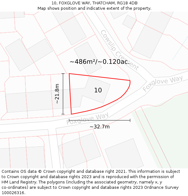10, FOXGLOVE WAY, THATCHAM, RG18 4DB: Plot and title map