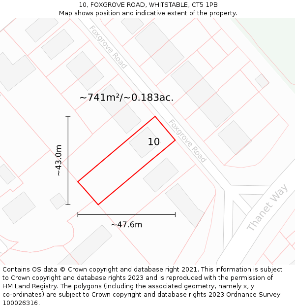 10, FOXGROVE ROAD, WHITSTABLE, CT5 1PB: Plot and title map