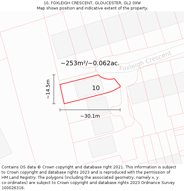 10, FOXLEIGH CRESCENT, GLOUCESTER, GL2 0XW: Plot and title map