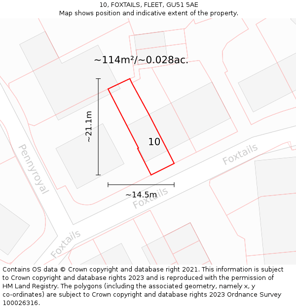10, FOXTAILS, FLEET, GU51 5AE: Plot and title map