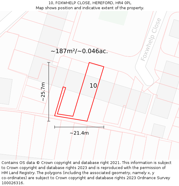 10, FOXWHELP CLOSE, HEREFORD, HR4 0PL: Plot and title map