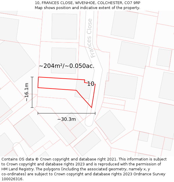 10, FRANCES CLOSE, WIVENHOE, COLCHESTER, CO7 9RP: Plot and title map