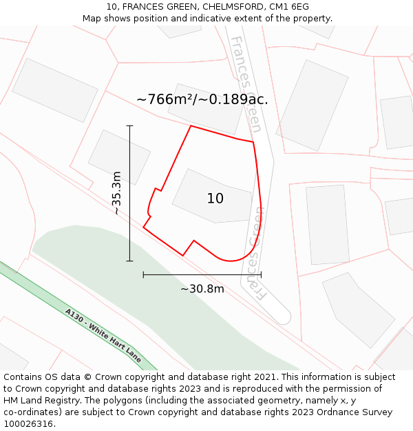 10, FRANCES GREEN, CHELMSFORD, CM1 6EG: Plot and title map