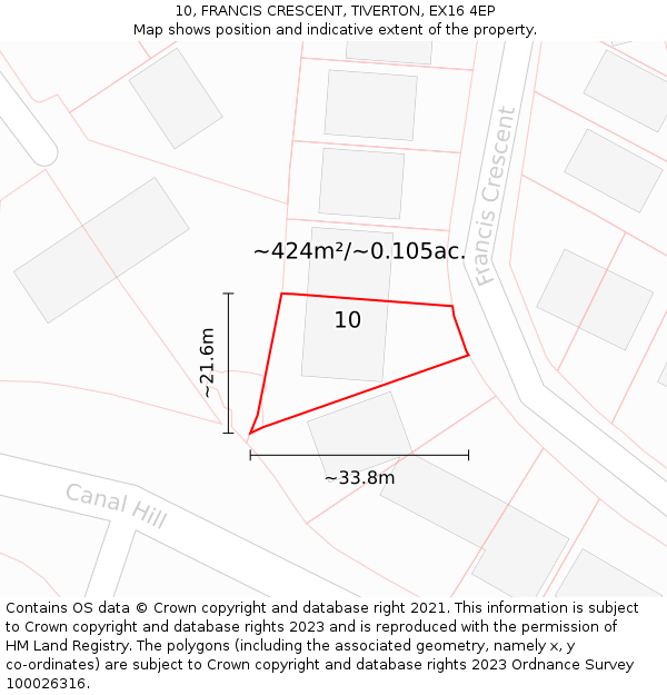 10, FRANCIS CRESCENT, TIVERTON, EX16 4EP: Plot and title map
