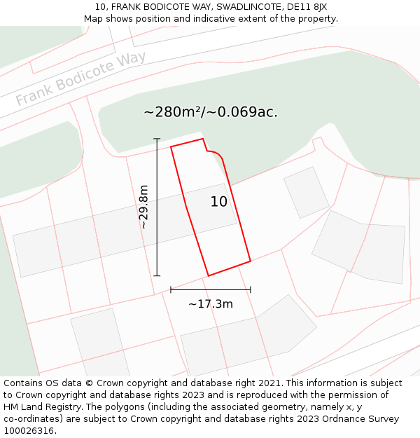 10, FRANK BODICOTE WAY, SWADLINCOTE, DE11 8JX: Plot and title map