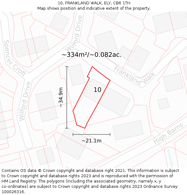 10, FRANKLAND WALK, ELY, CB6 1TH: Plot and title map