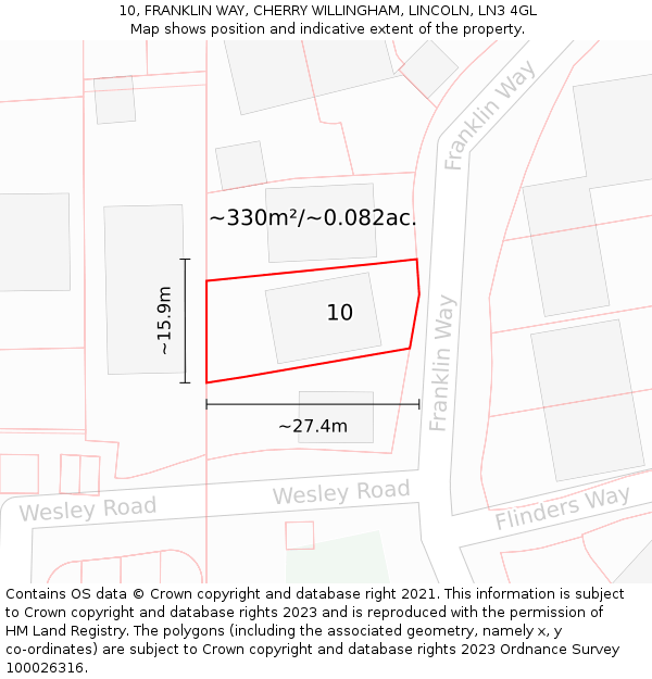 10, FRANKLIN WAY, CHERRY WILLINGHAM, LINCOLN, LN3 4GL: Plot and title map
