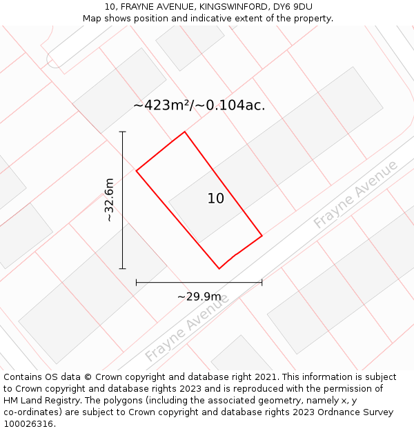 10, FRAYNE AVENUE, KINGSWINFORD, DY6 9DU: Plot and title map