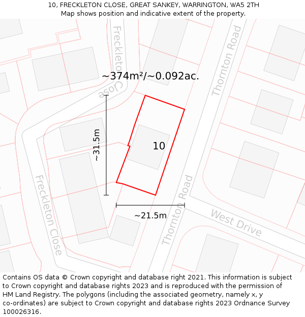 10, FRECKLETON CLOSE, GREAT SANKEY, WARRINGTON, WA5 2TH: Plot and title map