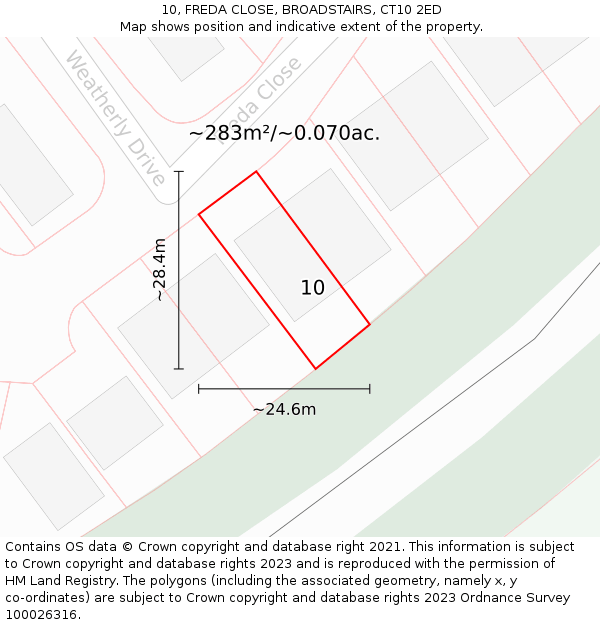10, FREDA CLOSE, BROADSTAIRS, CT10 2ED: Plot and title map