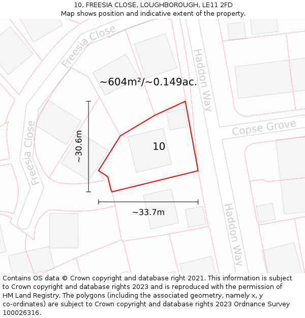 10, FREESIA CLOSE, LOUGHBOROUGH, LE11 2FD: Plot and title map