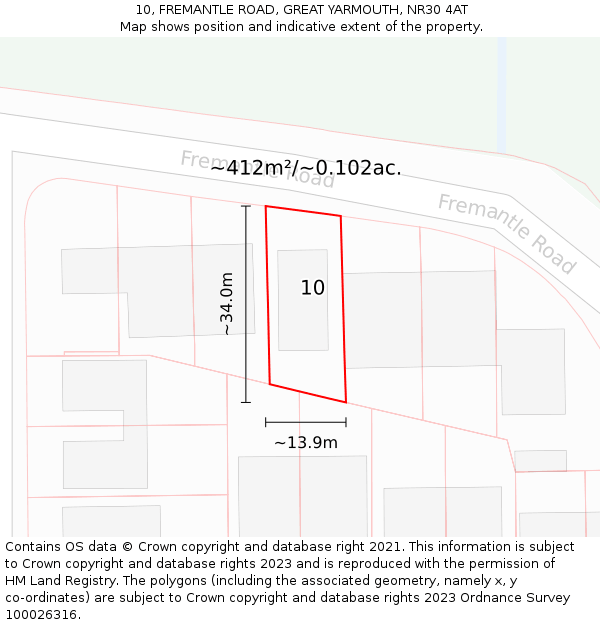 10, FREMANTLE ROAD, GREAT YARMOUTH, NR30 4AT: Plot and title map